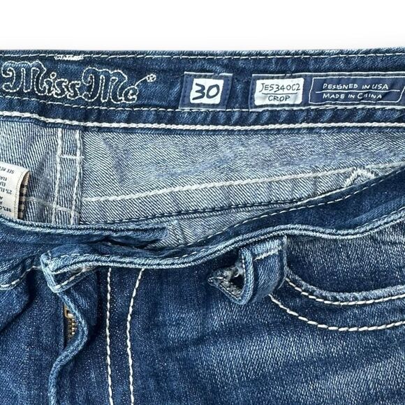 MISS ME Women’s Medium Blue Wash Bling Embellished Distressed Capri Crop Jeans S - Picture 4 of 6